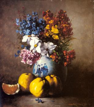 傑曼 西奧多爾 尅勒門特 立波特 A Still Life With A Vase Of Flowers And Fruit 傑曼 西奧多爾 尅勒門特 立波特 A Still Life With A Vase Of Flowers And Fruit